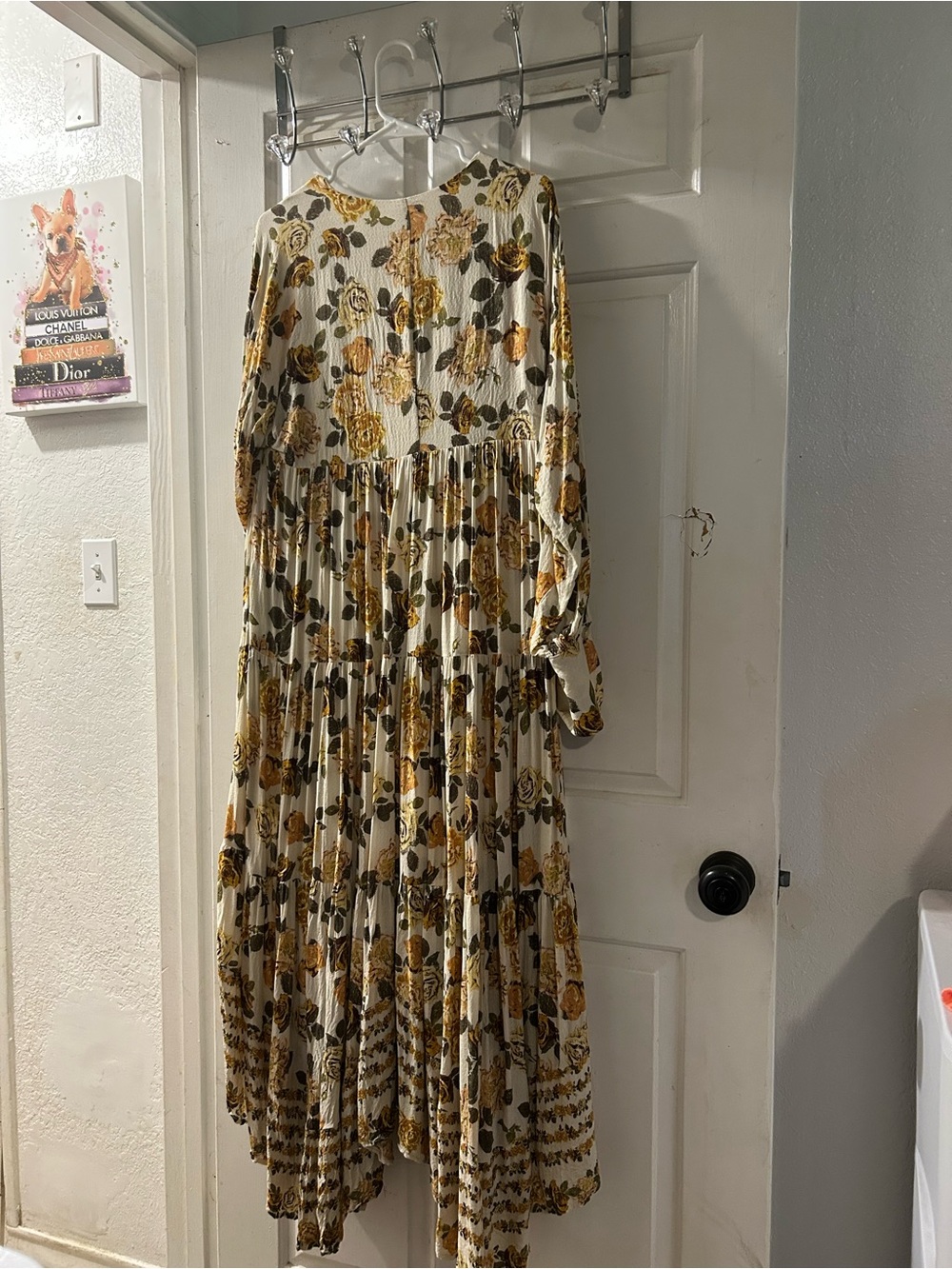 Free People Floral V-Neck Maxi Dress in Cream and Mustard - Picture 3 of 3